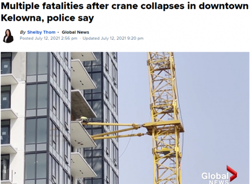 加拿大市中心在建公寓起重机倒塌 已致多人死亡