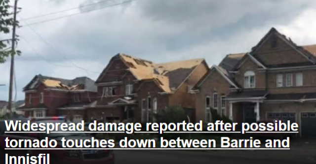 龙卷风侵袭安省巴里 屋顶汽车被掀！8人受伤