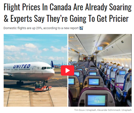 机票价格暴涨29%  中国飞加拿大单程飙至3万人币