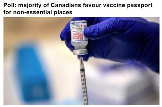 加拿大多少人支持疫苗护照？数字吓一跳
