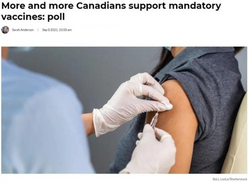 越来越多的加拿大国民支持强制接种疫苗