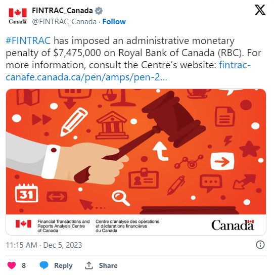 RBC被加拿大政府惨罚0万：没有提交这个报告