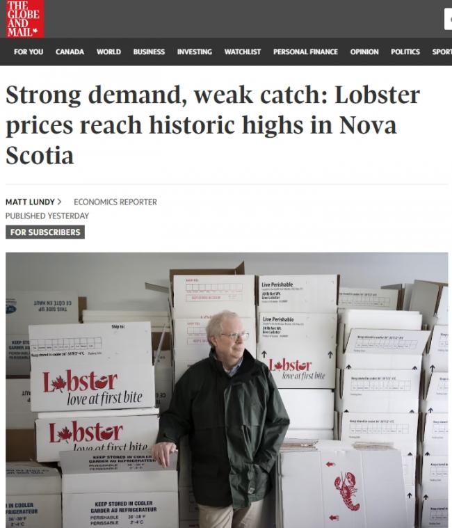 加拿大生猛龙虾价格翻倍暴涨 批发价/磅